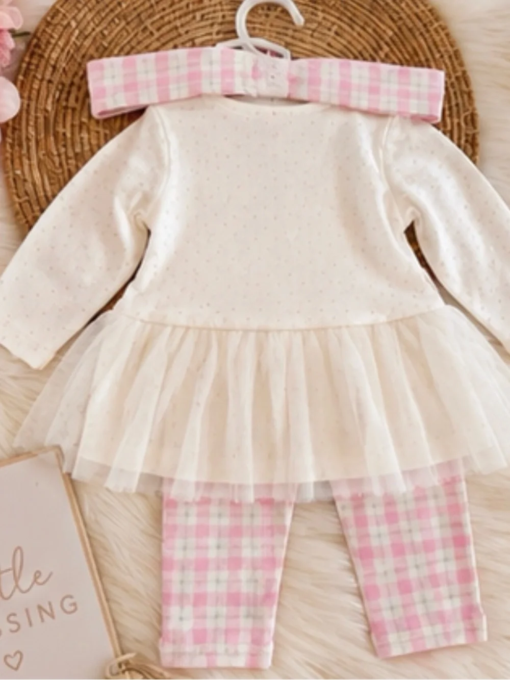 NWT Little Me 6M Baby Girl Wildflower Garden 3-Pc Pink Floral Gingham Outfit